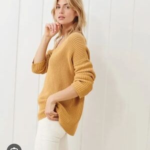 Jenni Kayne Cotton Cabin Knit Pullover Sweater in Mustard XS